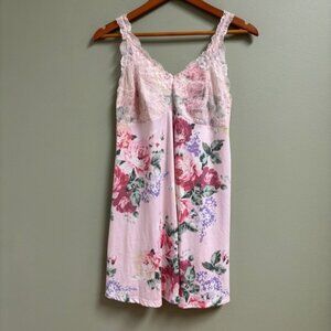 Flora‎ Nikrooz Womens Pink Lace Floral Cami Dress Size L Babydoll Coquette Soft